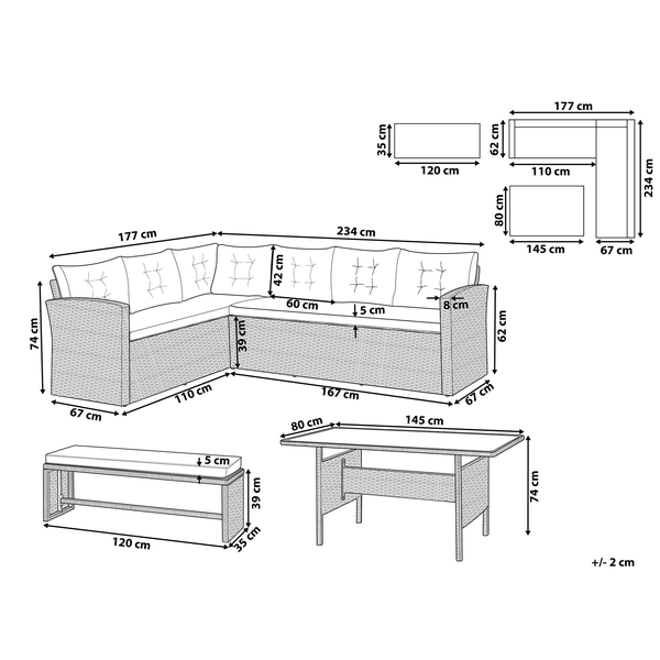 Lounge Set mit Tisch 8-Sitzer VITERBO inkl. Kissen Polyrattan Grau