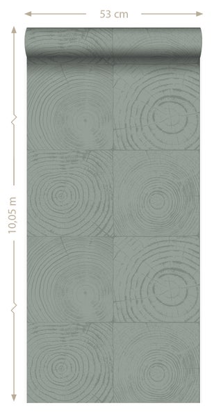 Origin Wallcoverings Tapete Querschnitte von Baumstämmen Lagunengrün - 53 cm x 10.05 m - 347547