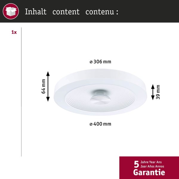 LED Deckenleuchte Volea IP44 3000K 500lm / 2400lm 230V 4W / 18,5W dimmbar Weiß, Silber