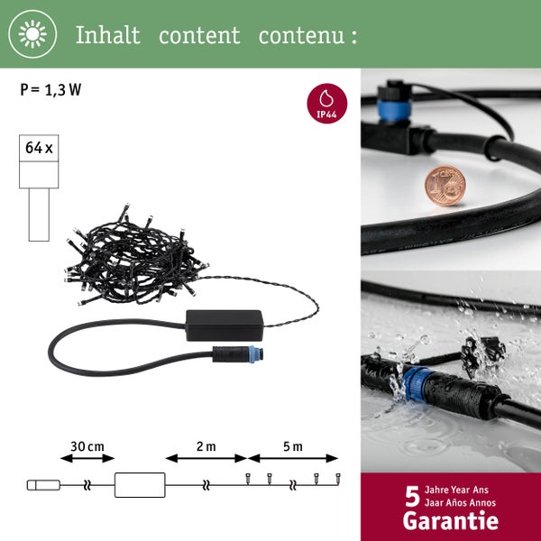 Abbildung einer Lichterkette mit 64 Lichtern und IP44-Schutz