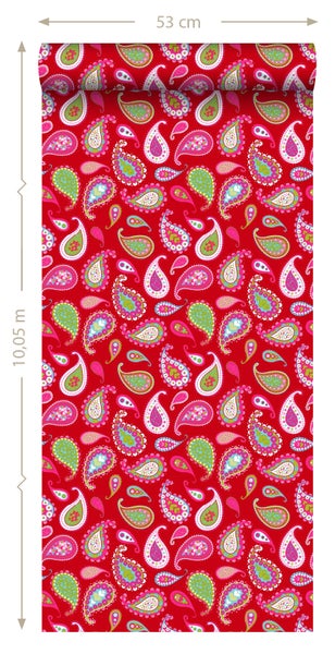 ESTAhome Tapete Paisley-Muster Rot - 53 cm x 10.05 m - 115738