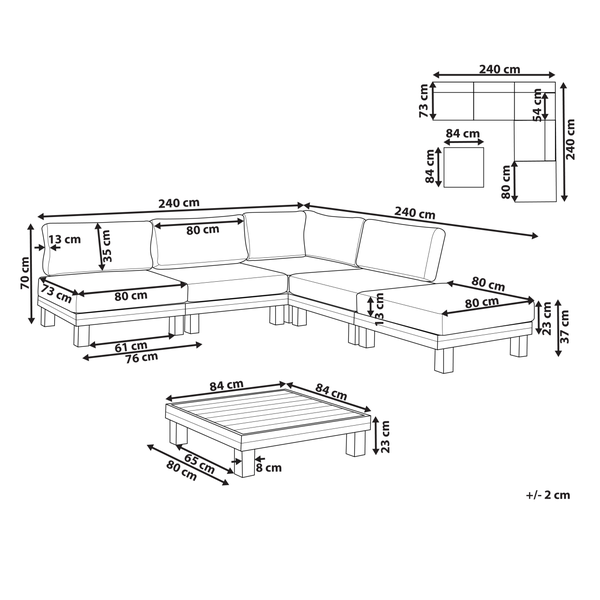 Garten Ecksofa mit Tisch 5-Sitzer SANZA linksseitig modular Metall Weiß