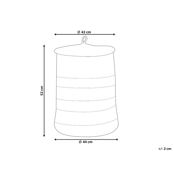 Illustration eines Wäschekorbs mit Deckel, Durchmesser 42 bis 44 Zentimeter, Höhe 52 Zentimeter