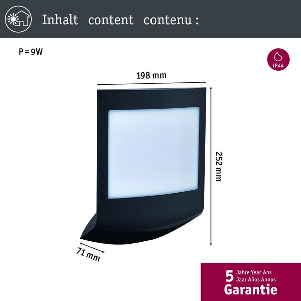 LED Außenwandleuchte Smart Home Zigbee 3.0 Padea Dämmerungssensor insektenfreundlich IP44 198x71mm Tunable Warm 8,2W 550lm 230V Anthrazit Kunststoff