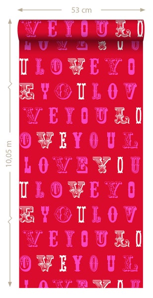 ESTAhome Tapete love you - Sprüche Rot und Rosa - 53 cm x 10.05 m - 136834