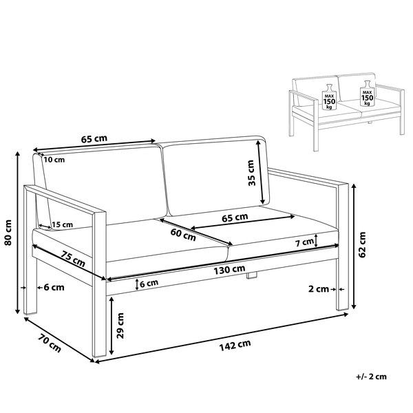 Gartensofa 2-Sitzer SALERNO Metall Dunkelgrau