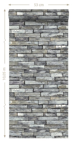 ESTAhome Tapete Holz-Motiv Grau und Dunkelgelb - 53 cm x 10.05 m - 138242