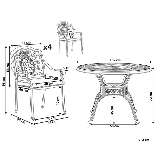 Gartenmöbel Set 4-Sitzer SALENTO inkl. Kissen Metall Dunkelbraun