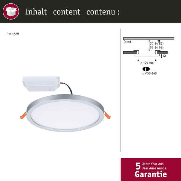 VariFit LED Einbaupanel 3-Step-Dim Areo IP44 rund 175mm 13W 1200lm 4000K Chrom matt dimmbar