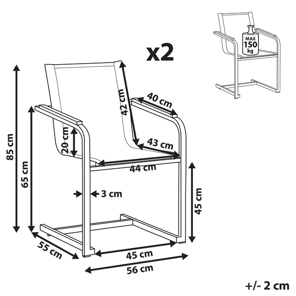 Gartenstuhl 2er Set COSOLETO Edelstahl Grau