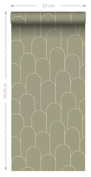ESTAhome Tapete Art Decó Muster Khaki-Grün - 50 x 900 cm - 139655