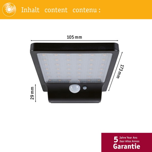 Solar LED Außenwandleuchte Solveig Bewegungsmelder IP44 3000K 338lm Schwarz