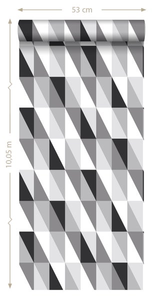 ESTAhome Tapete grafische Dreiecke Schwarz, Grau und Weiß - 53 cm x 10.05 m - 139121