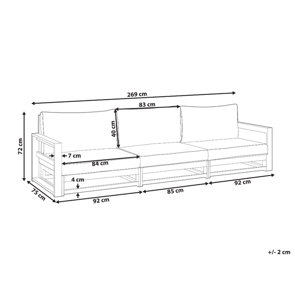 Gartensofa 3-Sitzer TIMOR modular zertifiziertes Akazienholz Hellbraun