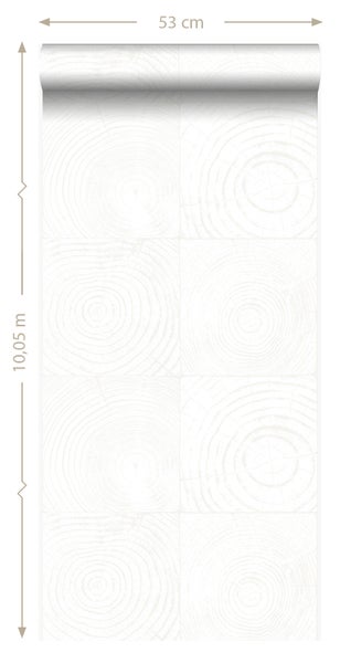 Origin Wallcoverings Tapete Querschnitte von Baumstämmen Weiß und Silber - 53 cm x 10.05 m - 347543