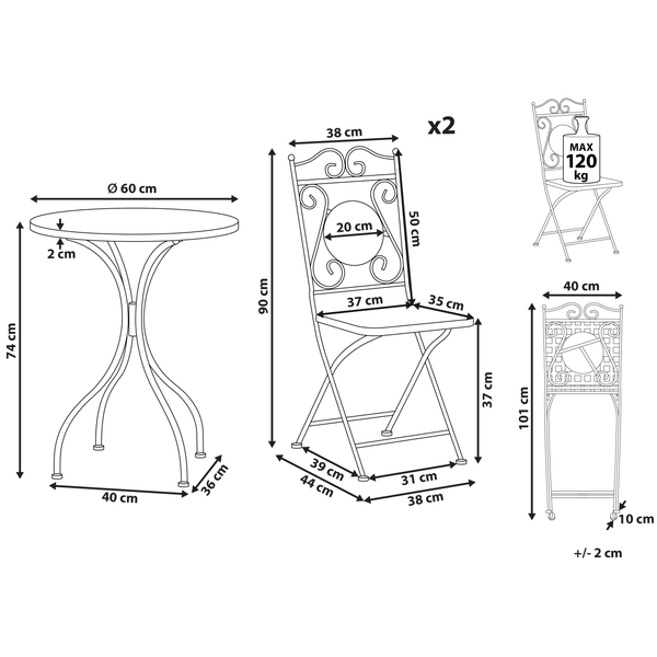 Bistro Set klappbar CARPINO Metall Schwarz