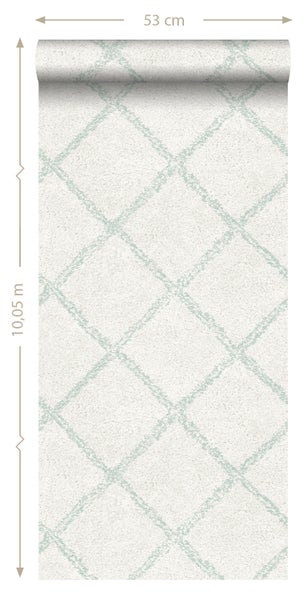 ESTAhome Tapete orientalisches Berberteppich-Motiv Pastell Mintgrün und Weiß - 53 cm x 10.05 m - 148665