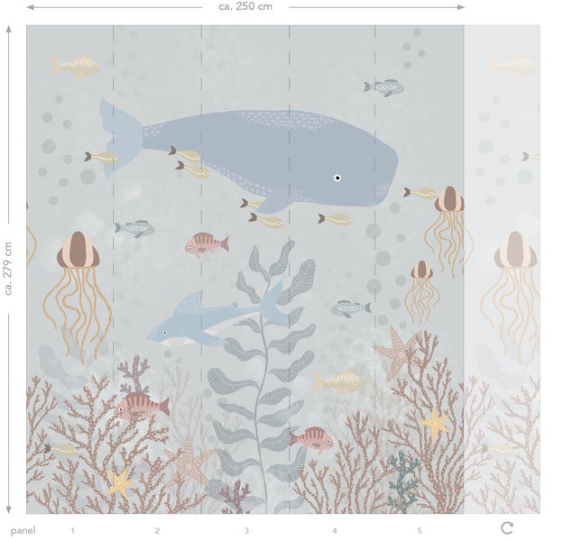 ESTAhome Fototapete Unterwasserwelt Graublau - 250 x 279 cm - 159243