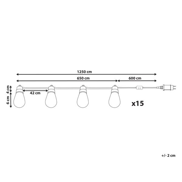 Abmessungen einer 15er Lichterkette mit Glühbirnen