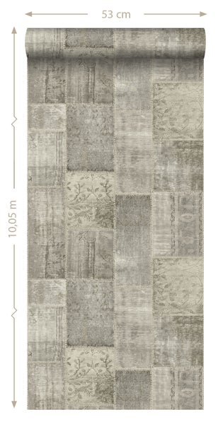 ESTAhome Tapete Kelim-Patchwork Taupe - 53 cm x 10.05 m - 148331