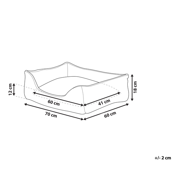 Rechteckiges Hundebett aus grau-blauem Samt mit gepolstertem Rand und Liegekissen.