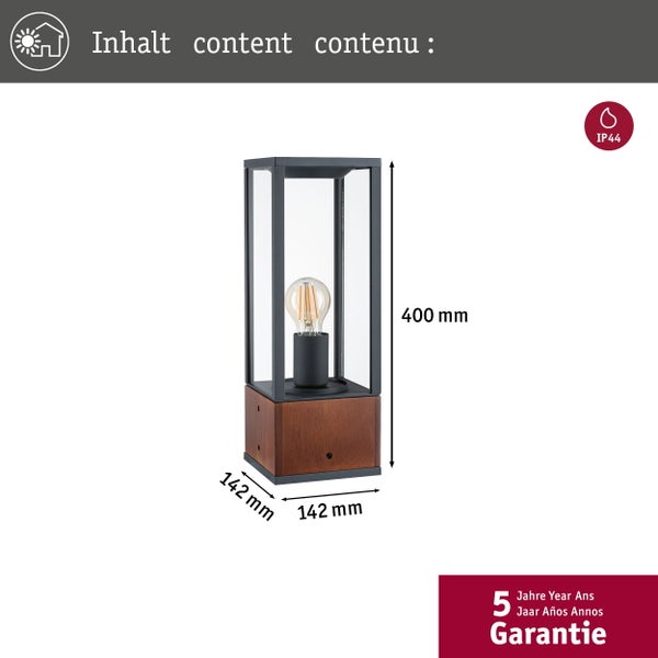 Lichtobjekt Timba IP44 eckig 400mm max. 60W 230V Holz E27 Holz