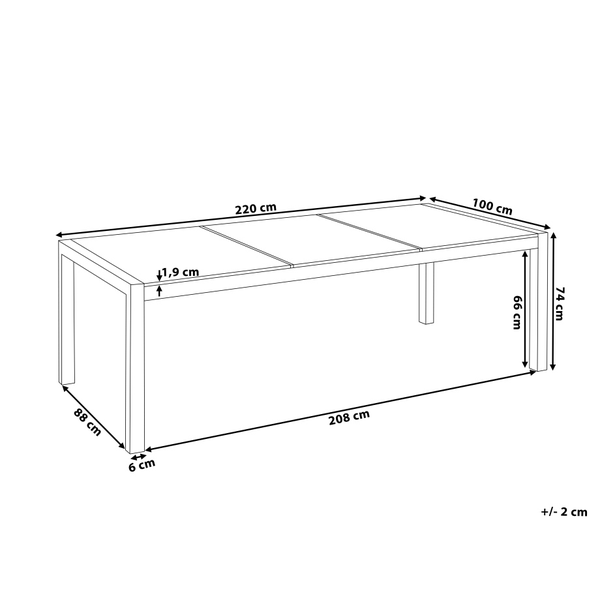 Gartentisch GROSSETO 220 cm 100 cm geflammter Granit Graphitgrau