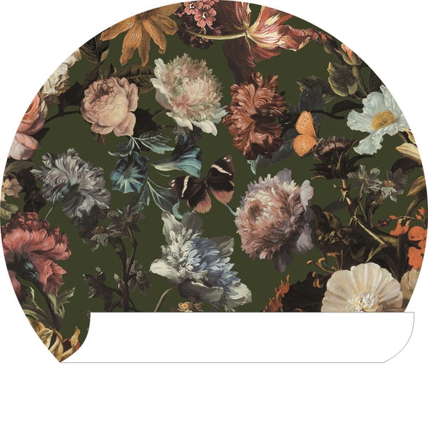 ESTAhome selbstklebende runde Tapete Blumen Olivgrün - Ø 70 cm - 158989