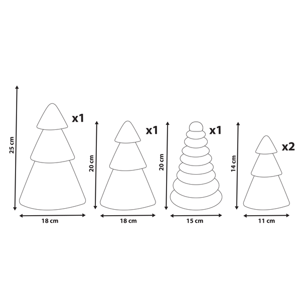 Illustration der Holzformen für Beton zum Basteln und Dekorieren mit Größenangaben