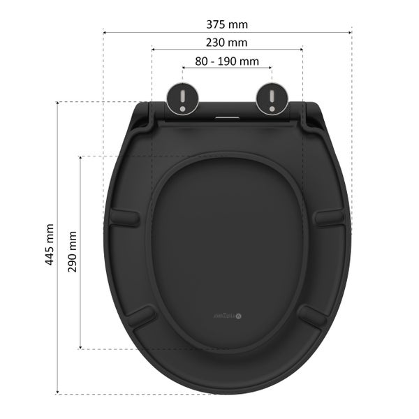 instmaier WC Sitz | TÜV geprüft | Toilettendeckel mit Absenkautomatik | Klobrille Schwarz | Oval | mit Schnellverschluss | Duroplast