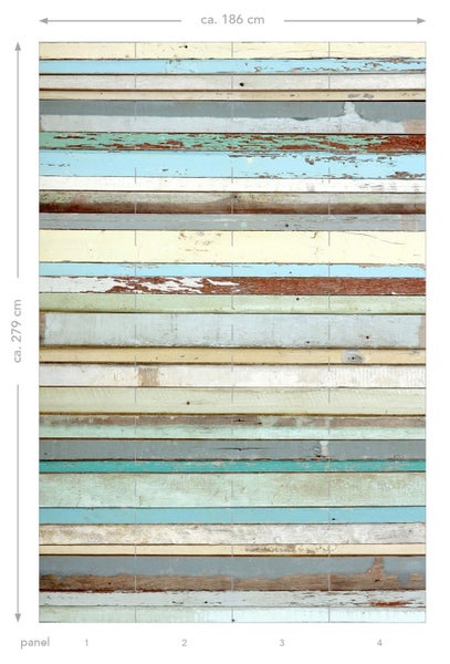 ESTAhome Fototapete Holz-optik Blau, Grau, Pastellgelb und Mintgrün - 186 cm x 279 m - 158004