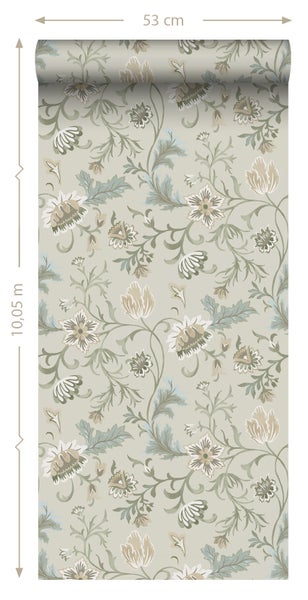 ESTAhome Tapete Blumenmuster Sandbeige - 53 cm x 10.05 m - 139412