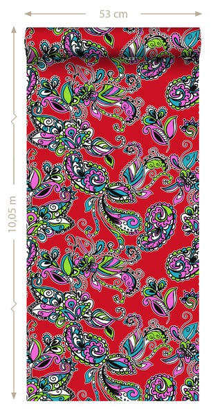 ESTAhome Tapete funky Blumen und Paisleys Multicolor - 53 cm x 10.05 m - 136841