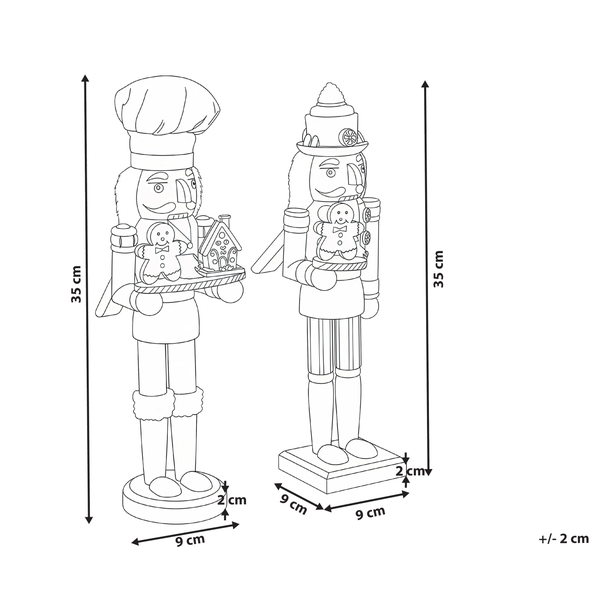 Abbildung von zwei Nussknackern mit den Maßen 35 cm Höhe, 9 cm Breite und 2 cm Tiefe