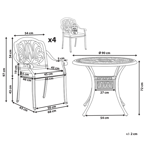 Gartenmöbel Set 4-Sitzer ANCONA inkl. Kissen Metall Cremeweiß