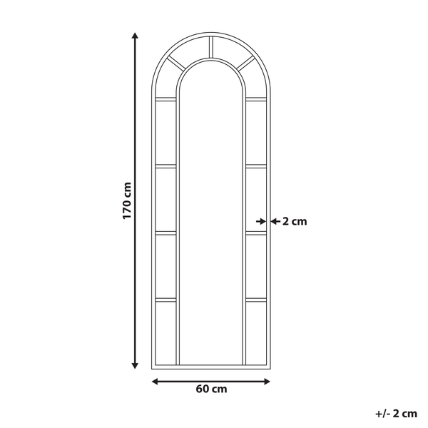 Abmessungen des Regals: 170 cm Höhe, 60 cm Breite, 2 cm Dicke