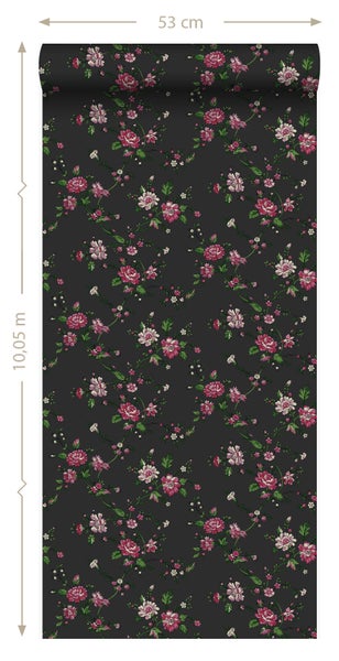 Origin Wallcoverings Tapete Blumen Schwarz und Rosa - 53 cm x 10.05 m - 326127