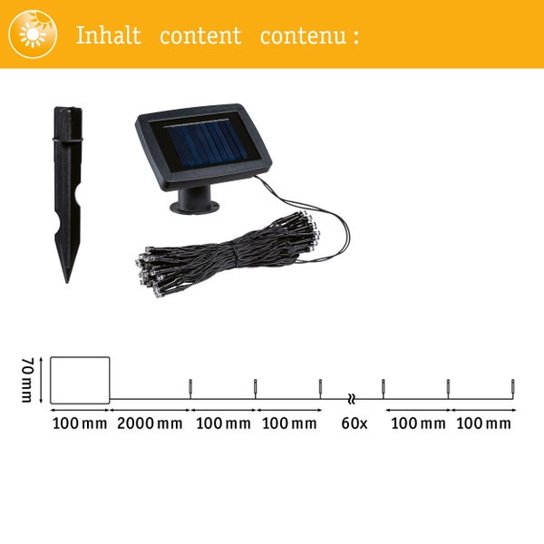 Solar LED Lichterkette Aurinka IP44 3000K 60x3lm Schwarz