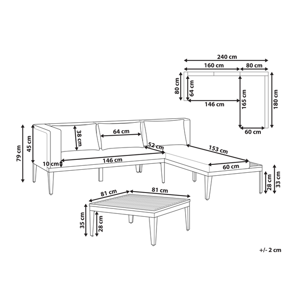 Garten Ecksofa mit Tisch 3-Sitzer BRACCIANO linksseitig zertifiziertes Akazienholz Hellbeige