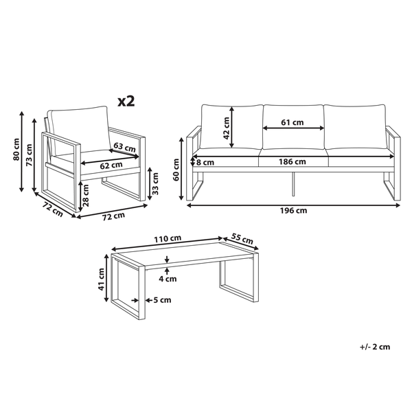 Lounge Set mit Tisch 5-Sitzer GELSO Metall Dunkelgrau