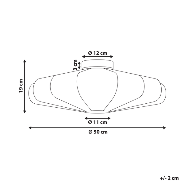 Technische Zeichnung einer Deckenleuchte mit den Maßen 50 Zentimeter Durchmesser und 19 Zentimeter Höhe
