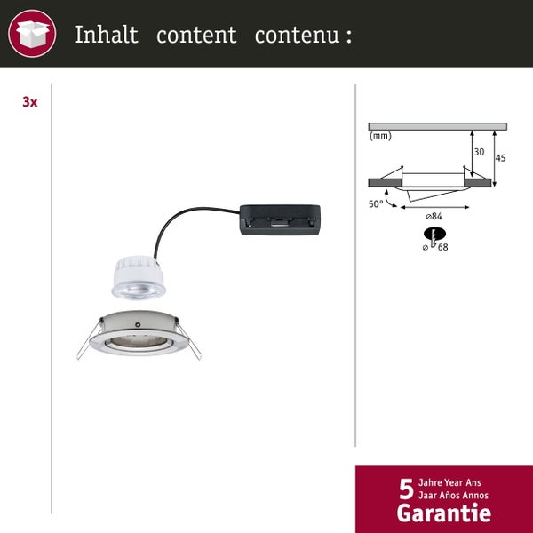 LED Einbauleuchte Nova Coin 3er-Set rund 84mm 50° 3x2,8W 3x505lm 230V 4000K Eisen gebürstet