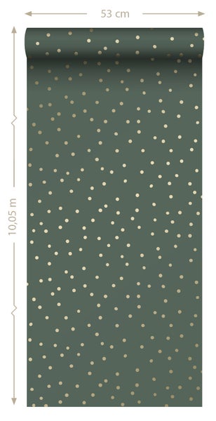 ESTAhome Tapete Punkte Dunkelgrün und Gold - 53 cm x 10.05 m - 139275