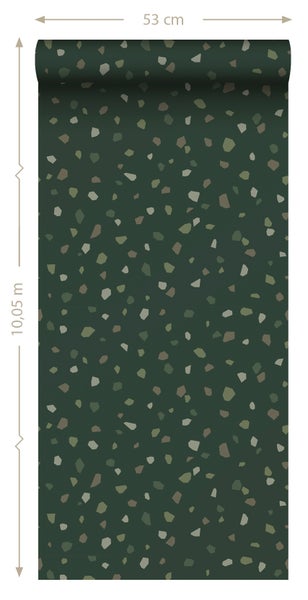 ESTAhome Tapete Terrazzo-Motiv Dunkelgrün - 50 x 900 cm - 139827