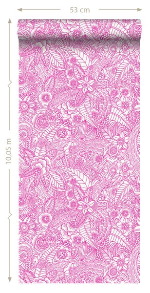 ESTAhome Tapete Blumenzeichnungen Rosa - 53 cm x 10.05 m - 148614