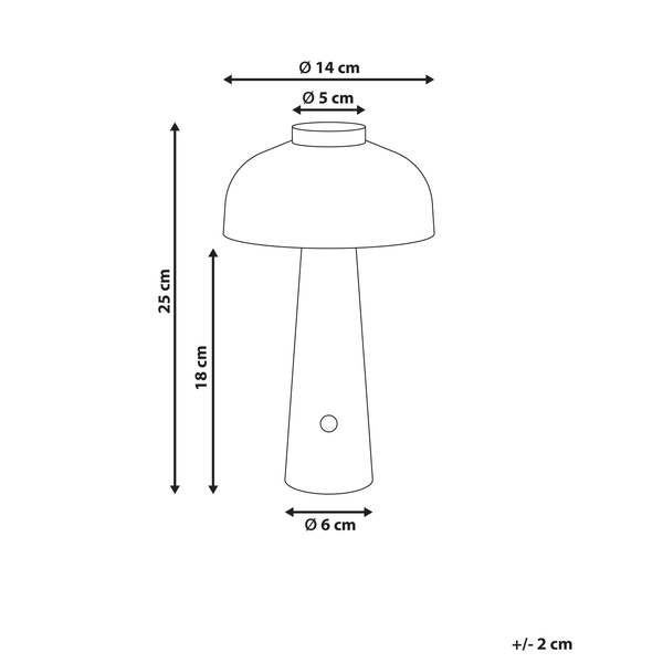 Skizze einer Lampe mit Maßangaben: 25 Zentimeter Höhe, 14 Zentimeter Schirmdurchmesser