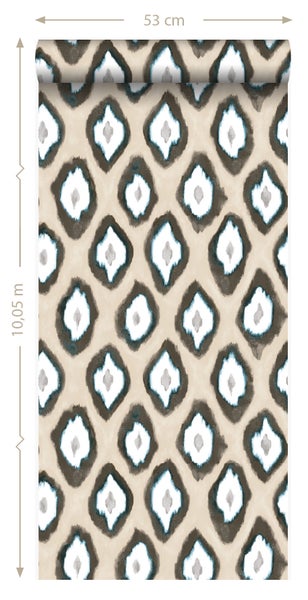 Origin Wallcoverings Tapete Ikat-Motiv Beige und Türkis - 53 cm x 10.05 m - 346915