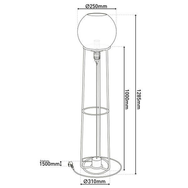 Stehleuchte STELO , moderne Stehlampe aus schwarzem Metall und Rauchglas, E27-Fassung, 128,5 cm hoch, für Esszimmer, Wohnzimmer, Diele oder Büro,