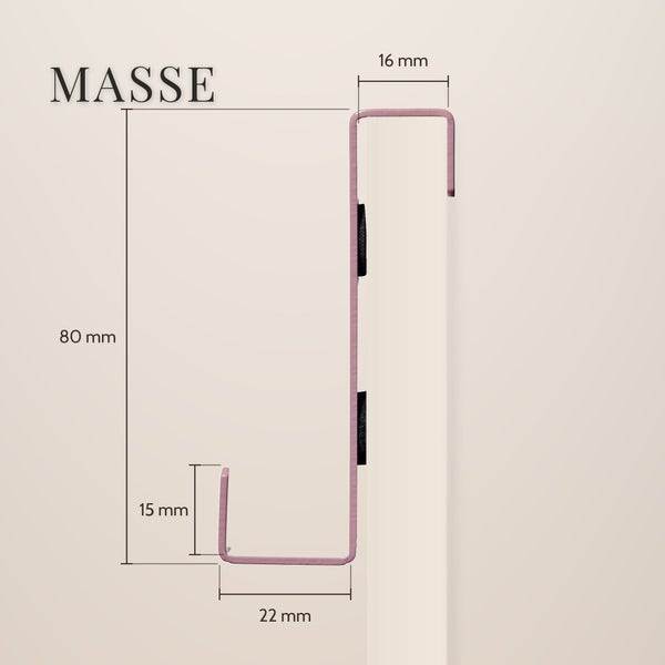 Technische Zeichnung eines Türhakens mit Bemaßung. Die Gesamthöhe beträgt 80 Millimeter, die Tiefe 16 Millimeter und die Hakenbreite 22 Millimeter.