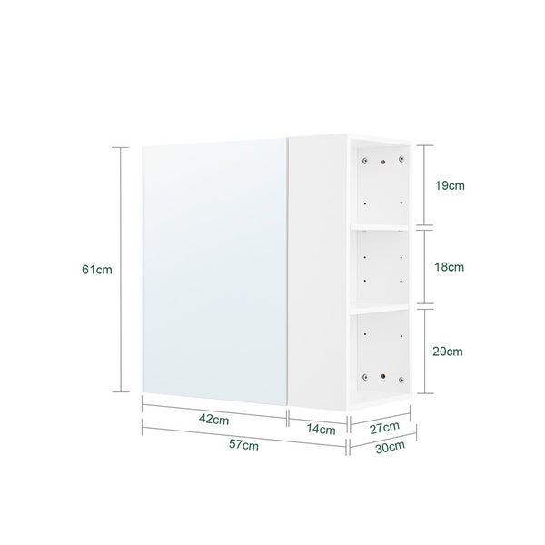 Abbildung eines weißen Wandschranks mit Maßangaben